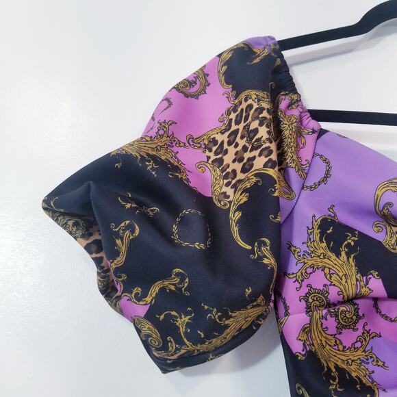 Flounce London Off Shoulder Midriff Bodycon Dress Puff Sleeves - Picture 13 of 14